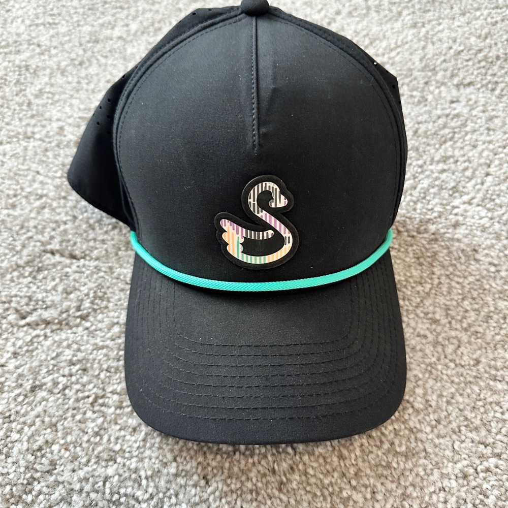 Swannies Golf Hat Cap Black Teal Snap‎ Back Adjustable Sporty